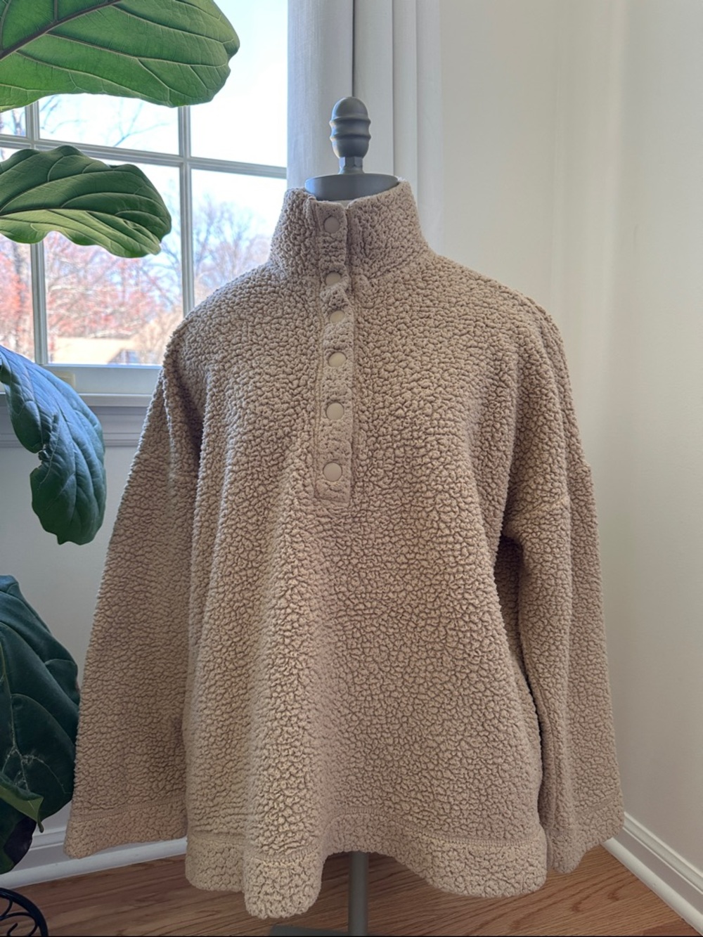 Aerie Cozy Beige Sherpa Snap-Up Pullover